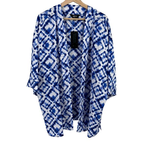 Slim Factor Investments Royal Blue Tie Dye Kimono Top Shirt Plus Size 2X - Picture 2 of 7